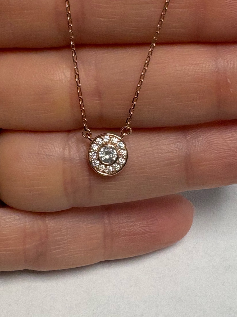 Suzy Levian Rose Sterling Silver Halo Necklace Sample NWT